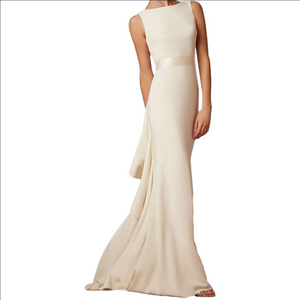 Ruffled Open Back Ivory LanTing Wedding Gown Prom Formal Dress Size 6 EUC